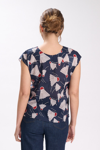 Henley Two-Way Tee Navy in Cotton Voile