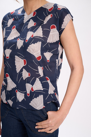 Henley Two-Way Tee Navy in Cotton Voile