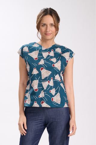 Henley Two-Way Tee Teal in Cotton