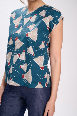 Henley Two-Way Tee Teal in Cotton