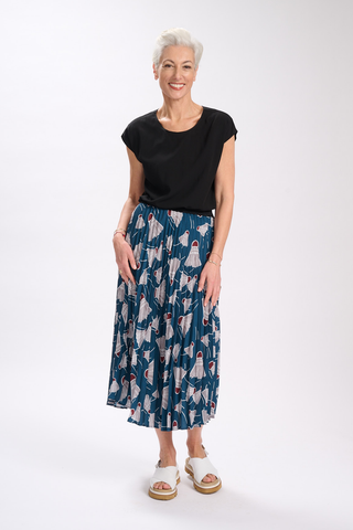 Henley Pleated Skirt Teal