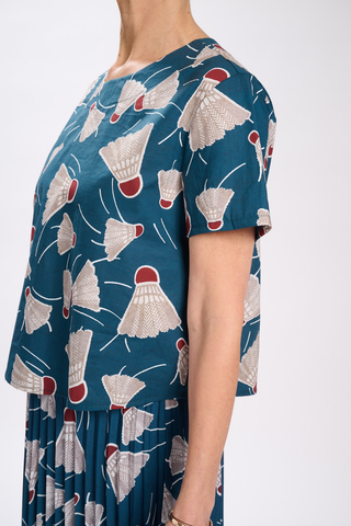 Henley Short Top Teal in Cotton