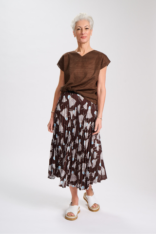 Henley Pleated Skirt Chocolate