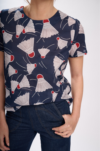 Henley Top Navy in Cotton Voile