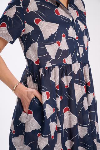 Henley Long Villa Dress Navy in Cotton Voile