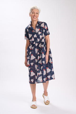Henley Long Villa Dress Navy in Cotton Voile