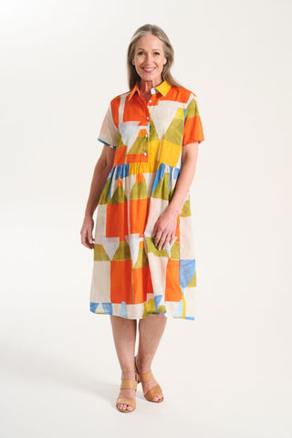 Kasbah Tales Long Villa Dress Orange in Cotton Voile