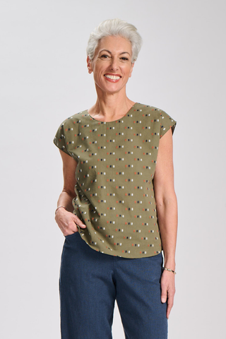Kumo Weave Two-way Tee Khaki in Cotton