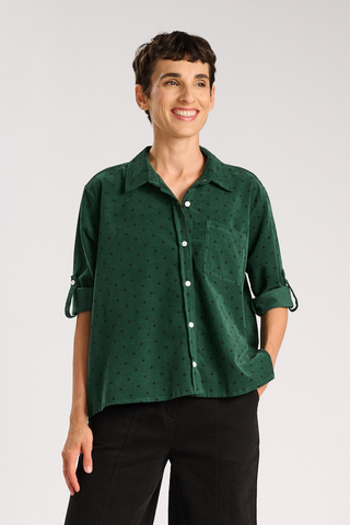 Livia Shirt Green in Cotton Corduroy