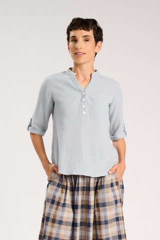 Lucie Shirt Blue in French Weave Cotton