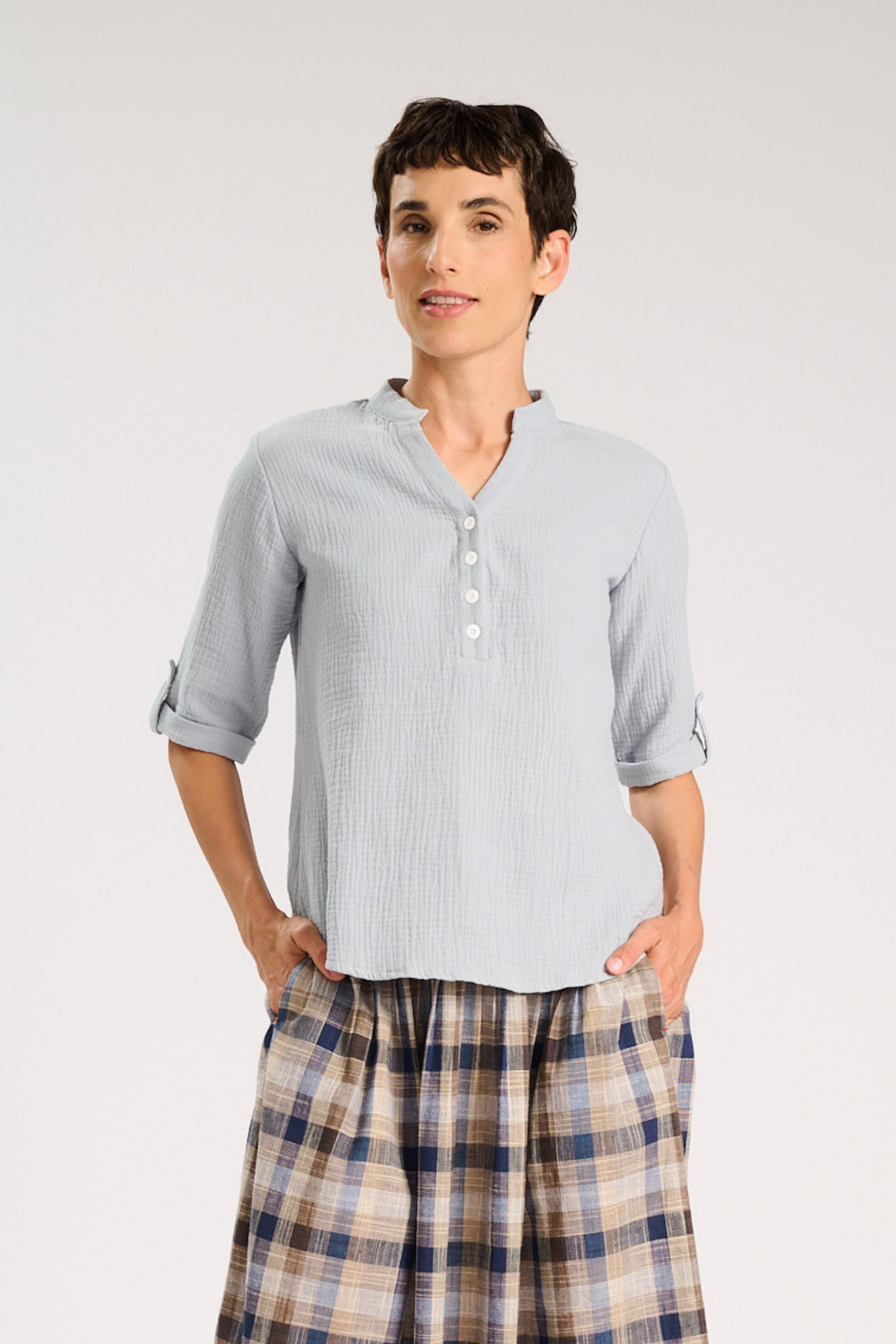 Lucie Shirt Blue in French Weave Cotton
