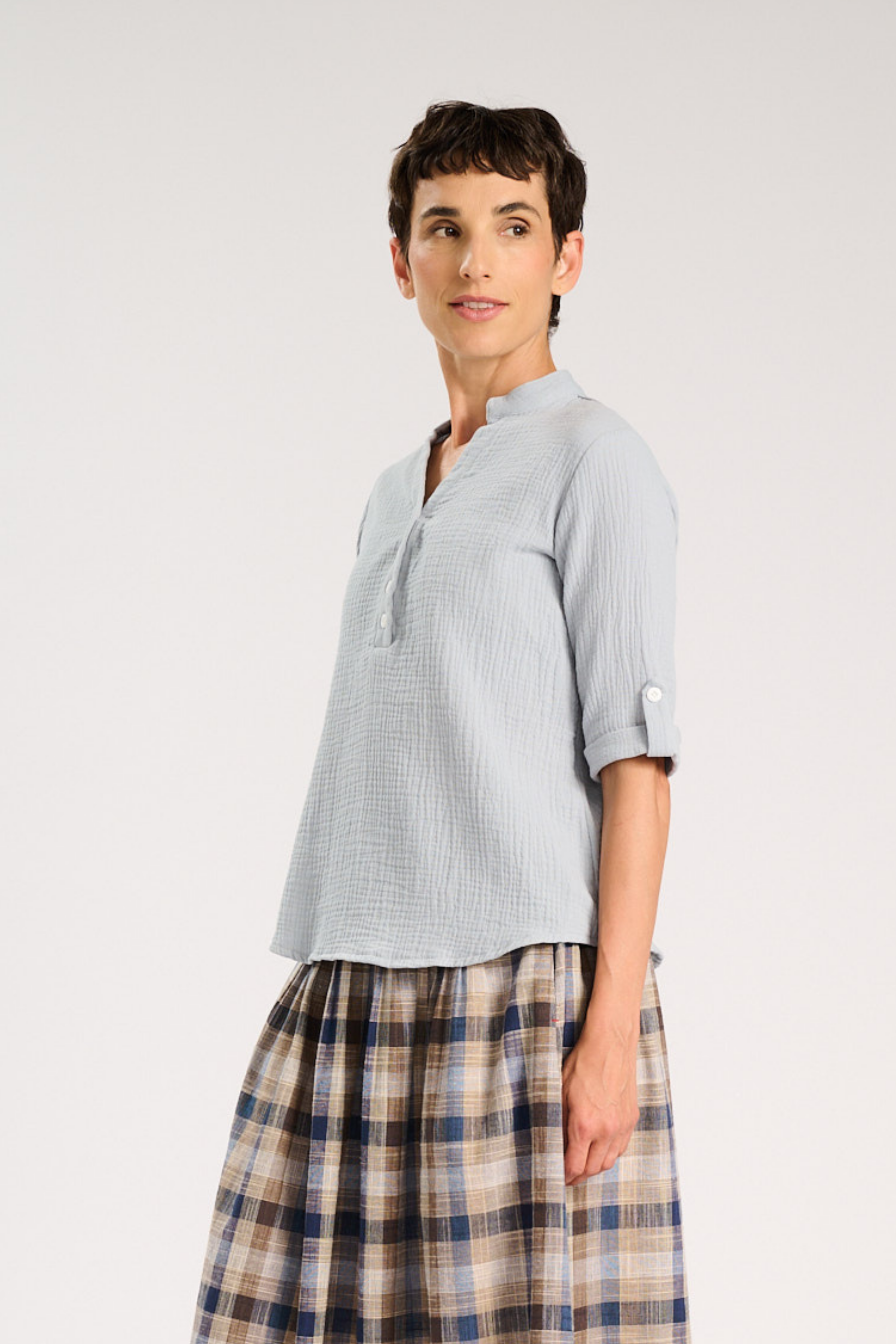 Lucie Shirt Blue in French Weave Cotton