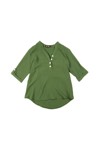 Lucie Shirt Green in French Weave Cotton