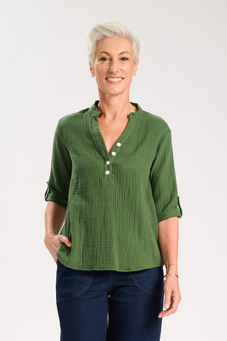 Lucie Shirt Green in French Weave Cotton