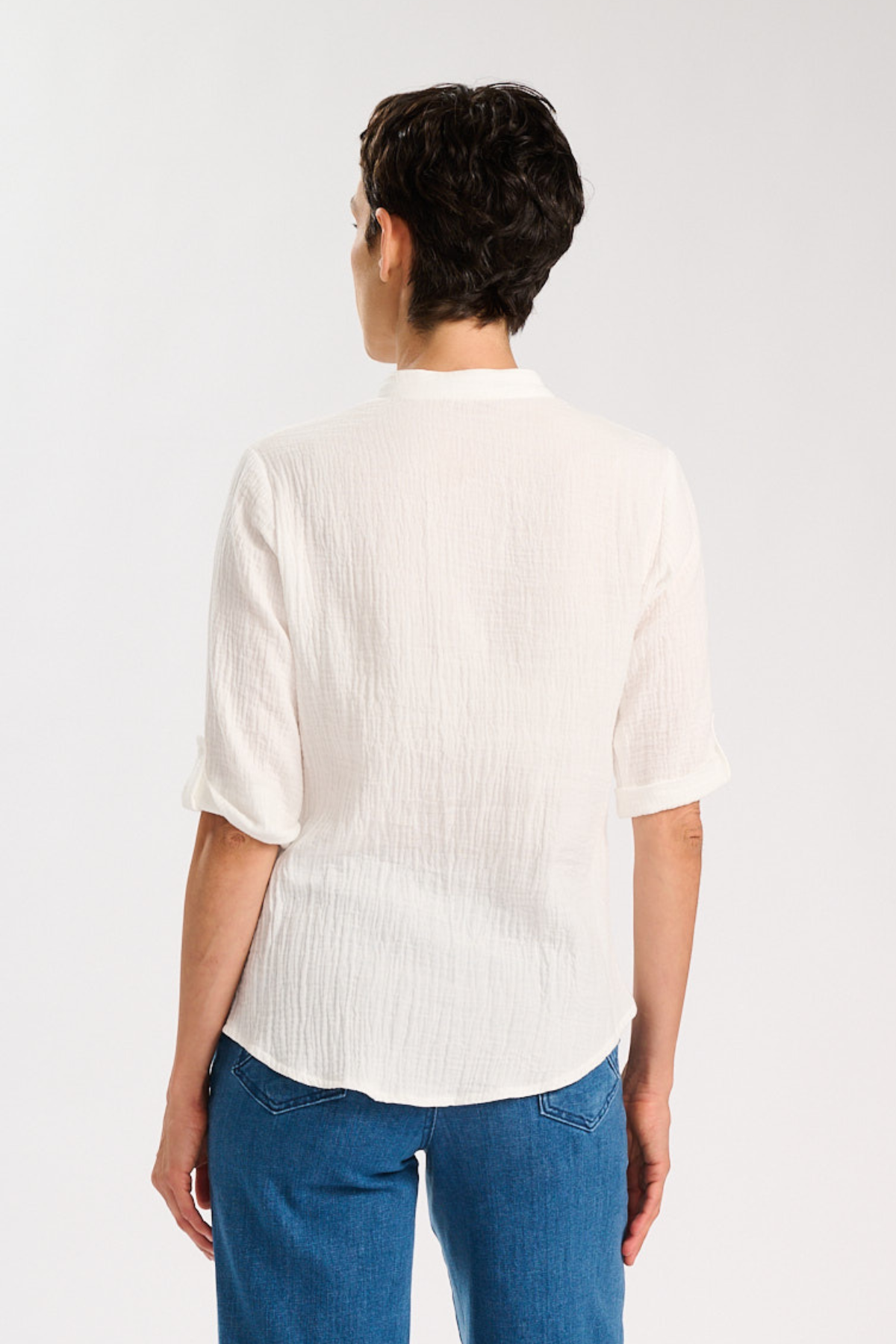 Lucie Shirt White in French Weave Cotton