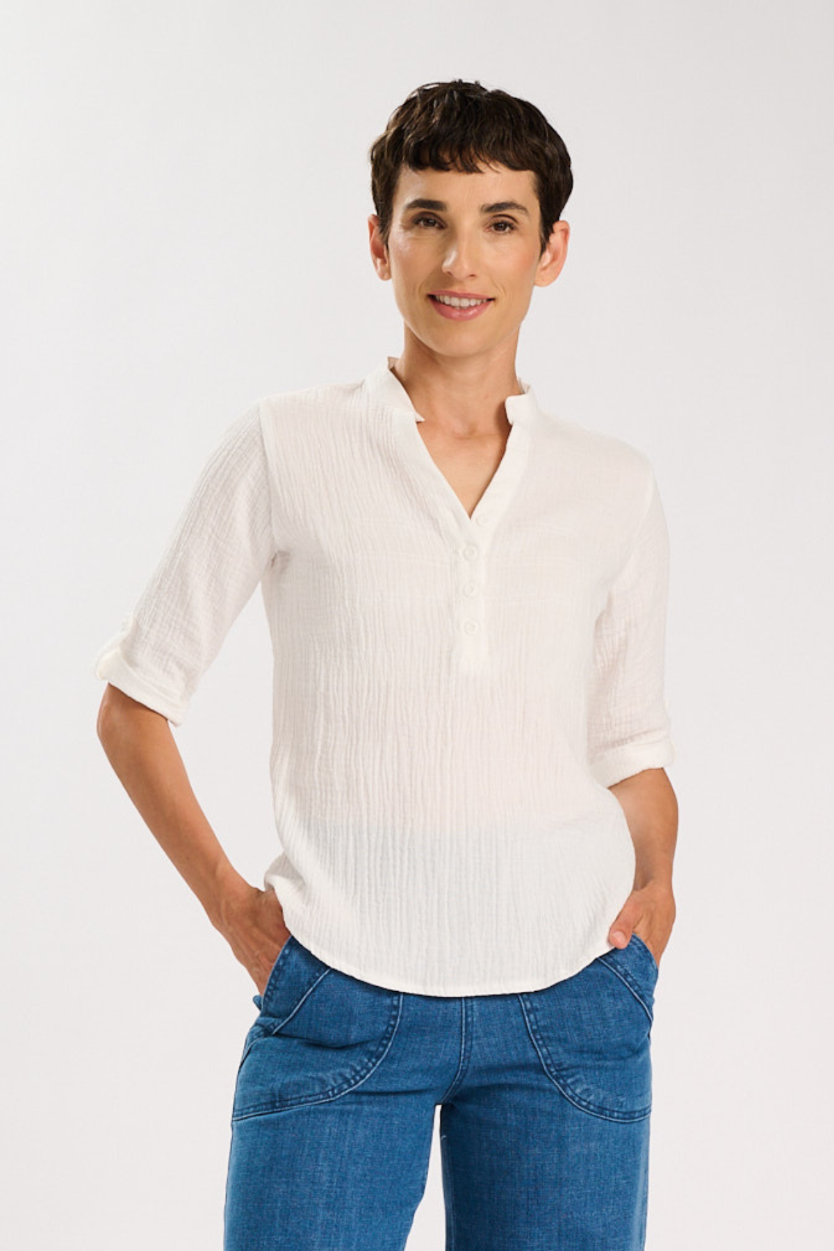 Lucie Shirt White in French Weave Cotton