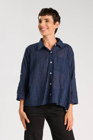 Mara Shirt Navy in Cotton/Rayon