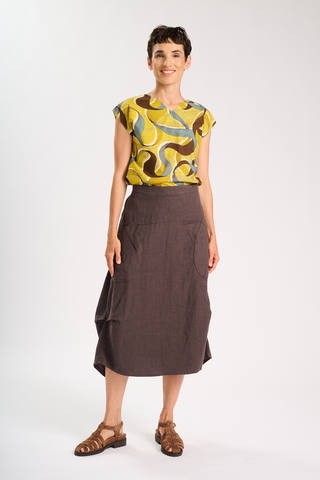 Milwaukee Fiesta Skirt Chocolate in Slub Linen