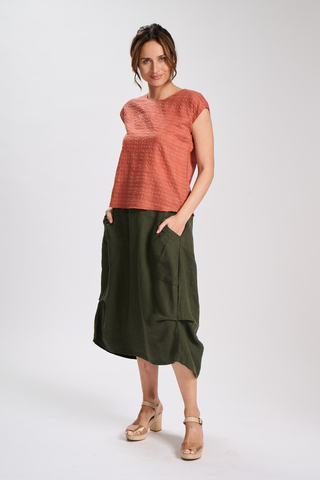 Milwaukee Fiesta Skirt Khaki in Slub Linen