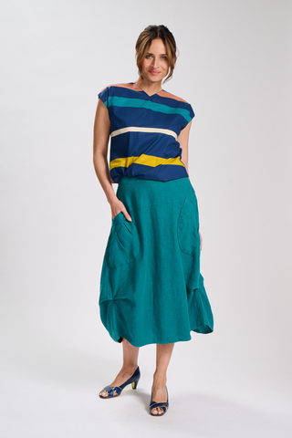 Milwaukee Fiesta Skirt Teal in Slub Linen
