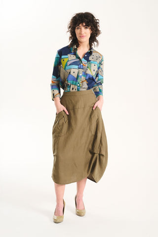 Milwaukee Solenne Skirt Khaki in Linen/Tencel