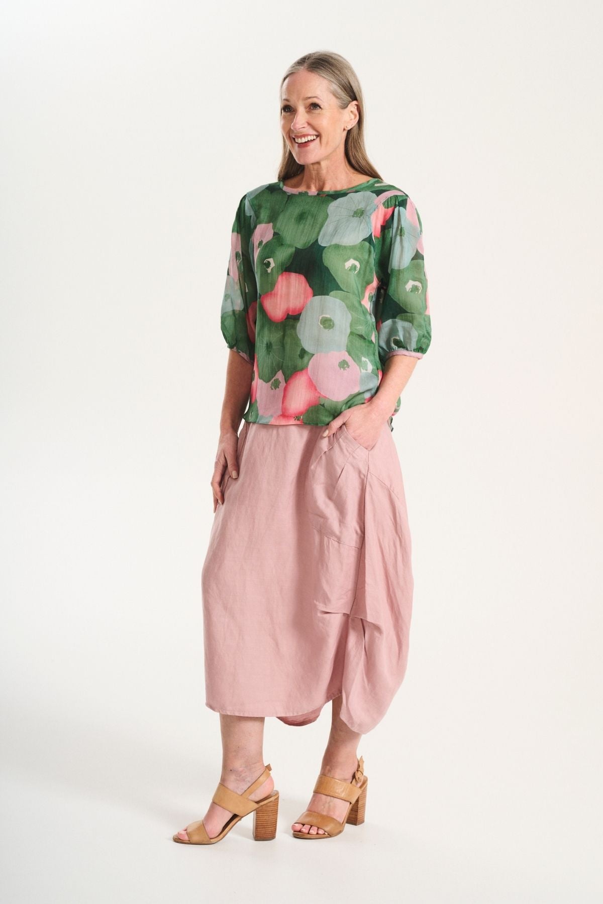Milwaukee Solenne Skirt Pink in Linen/Tencel