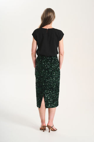 Nova Skirt Green in Sequinned Velvet