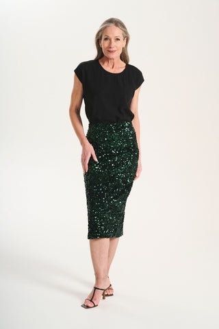 Nova Skirt Green in Sequinned Velvet