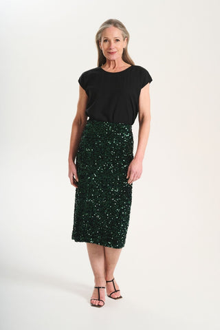 Nova Skirt Green in Sequinned Velvet