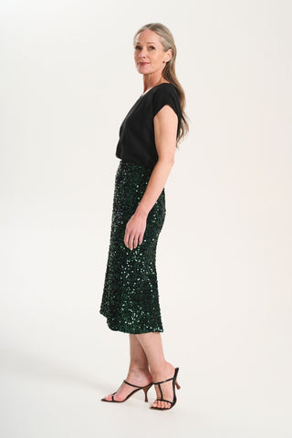 Nova Skirt Green in Sequinned Velvet