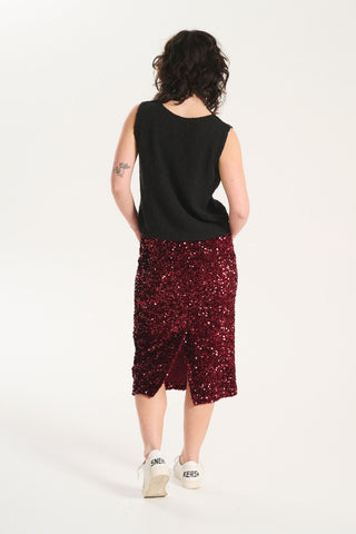 Nova Skirt Dark Red in Sequinned Velvet