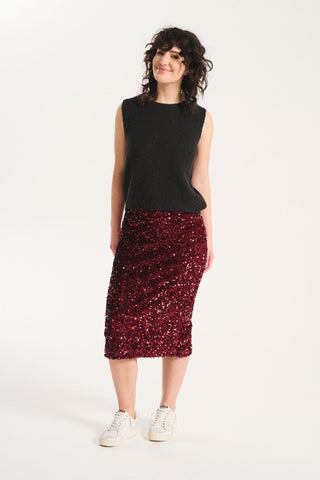 Nova Skirt Dark Red in Sequinned Velvet