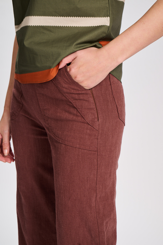 Peggy Lino Long Pants Brown in Linen