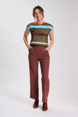Peggy Lino Long Pants Brown in Linen