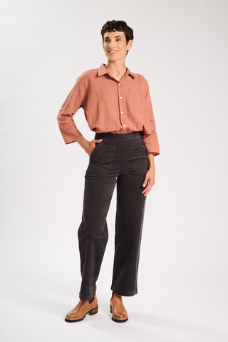 Peggy Sue Long Pants Charcoal in Velvet Corduroy