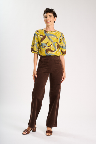 Peggy Sue Long Pants Chocolate in Velvet Corduroy