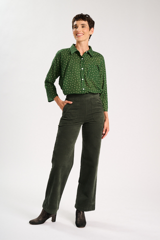 Peggy Sue Long Pants Forest in Velvet Corduroy