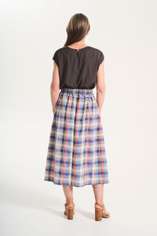 Tangier Plaid Skirt Pink in Linen/Cotton