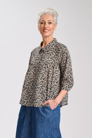 Positano Harper Blouse Black in Cotton Voile