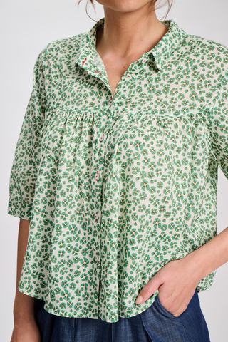 Positano Harper Blouse Green in Cotton Voile