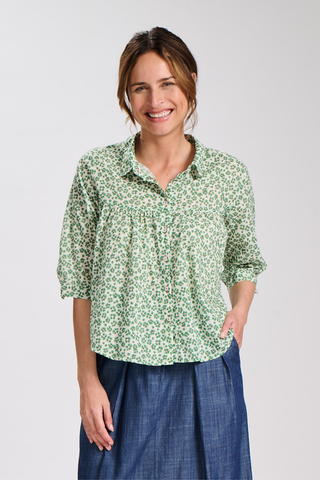 Positano Harper Blouse Green in Cotton Voile