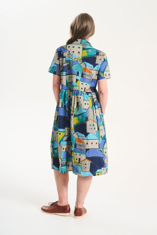 Pueblito Villa Dress Long Blue in Cotton
