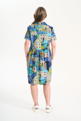 Pueblito Villa Dress Blue in Cotton