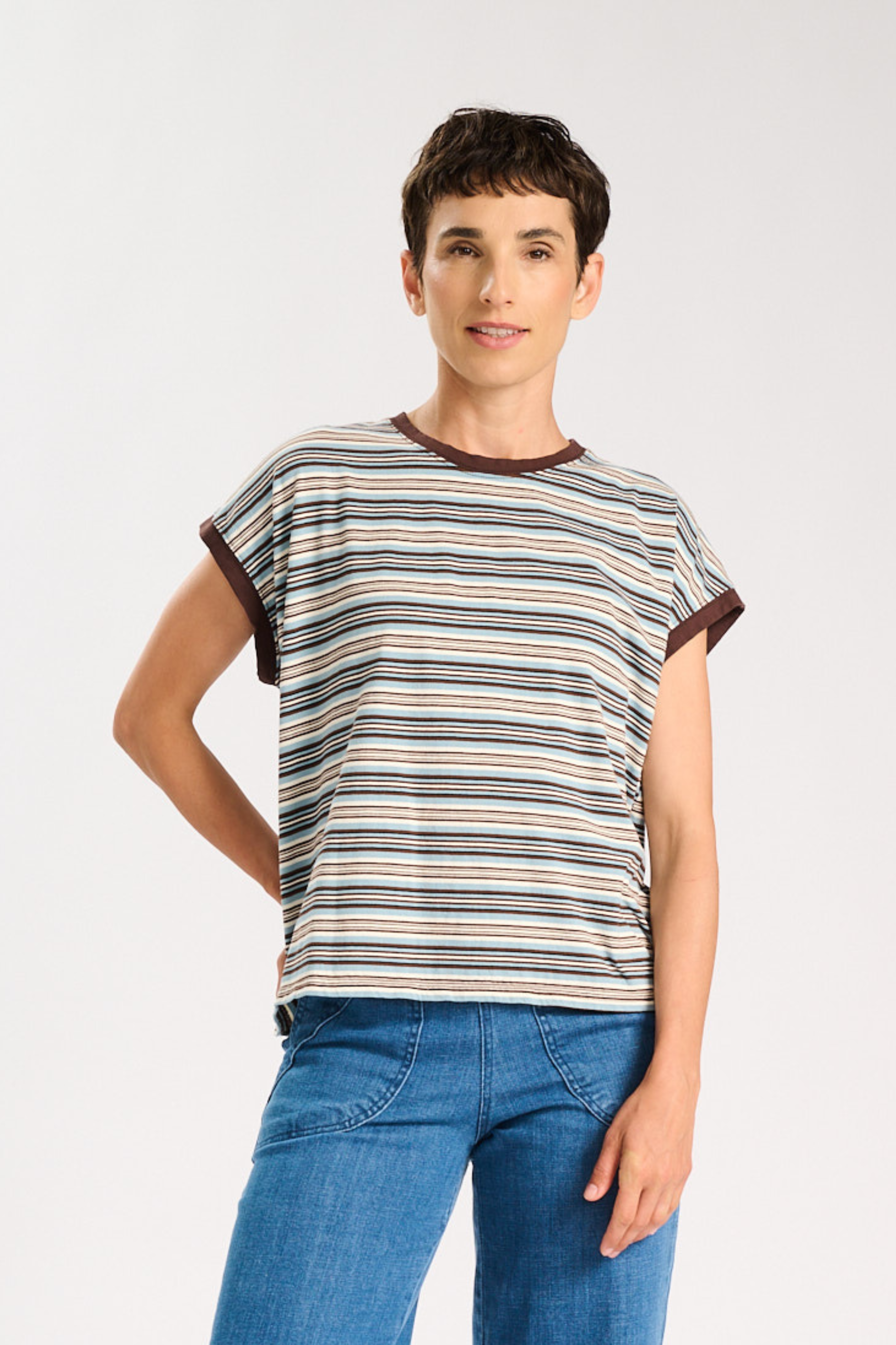 Haco Slouch Stripe Cotton T-Shirt Blue