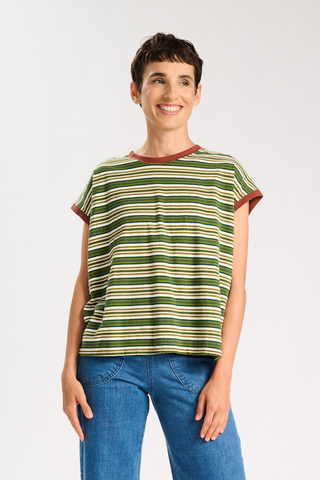 Haco Slouch Stripe Cotton T-Shirt Green