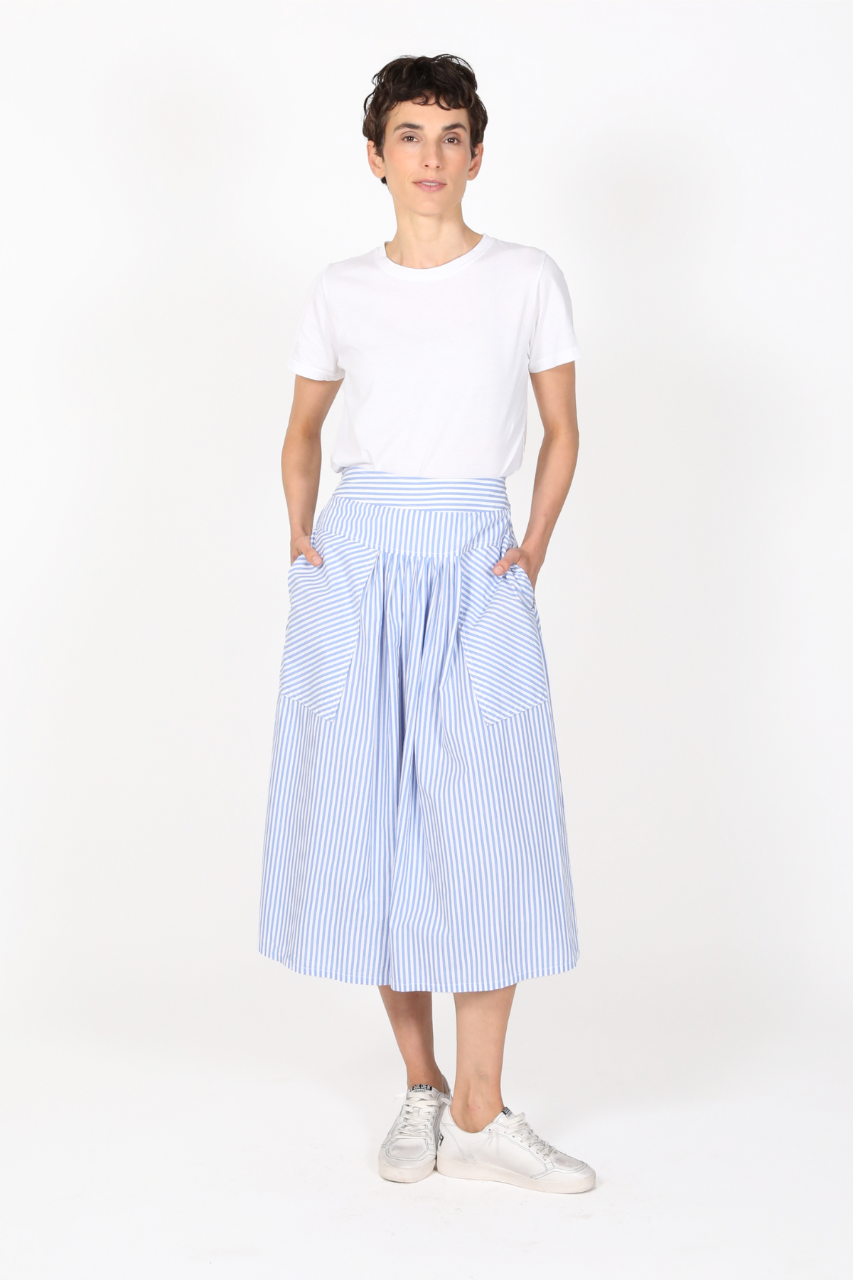 Raya Stripe Skirt Light Blue in Cotton