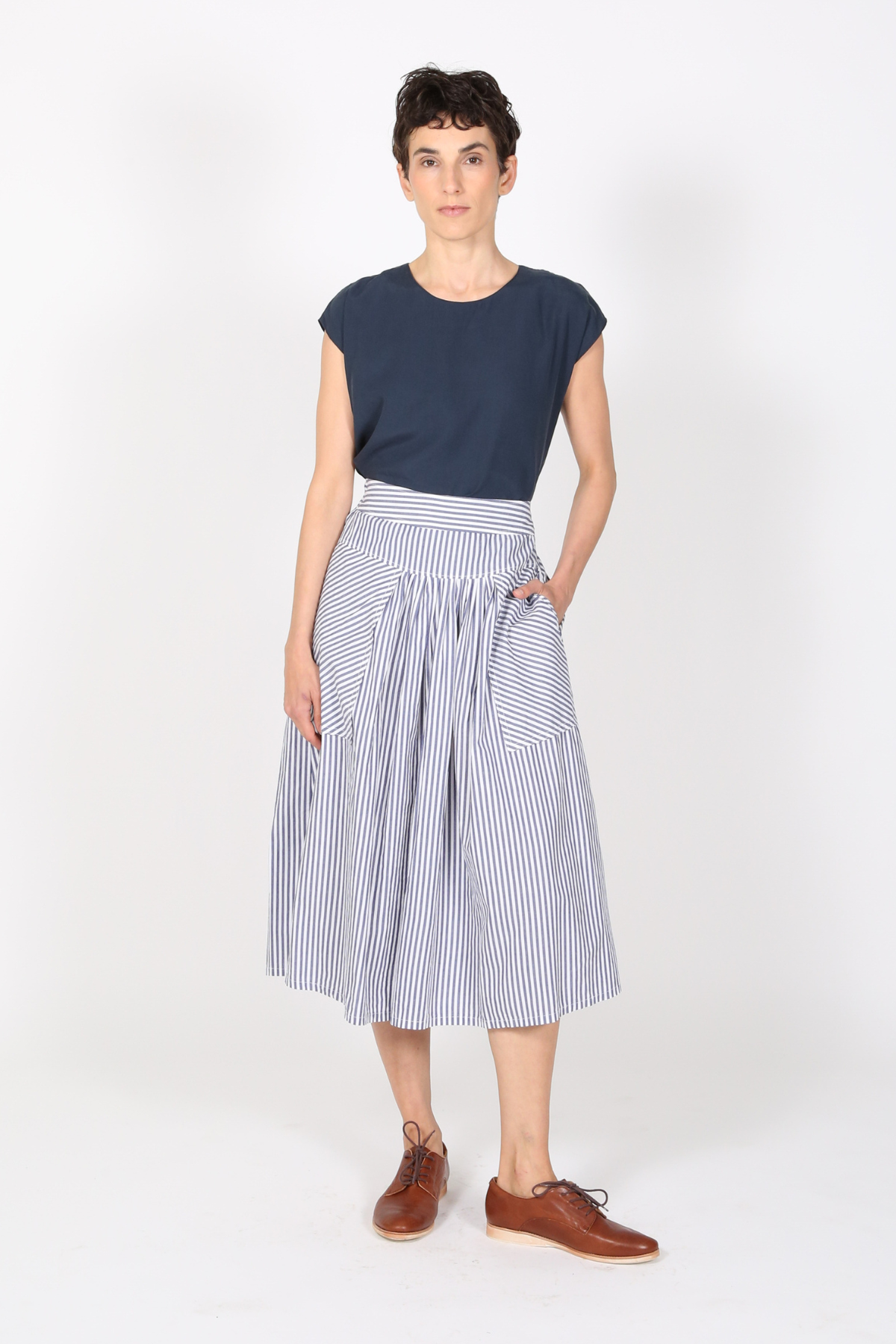 Raya Stripe Skirt Navy Blue in Cotton