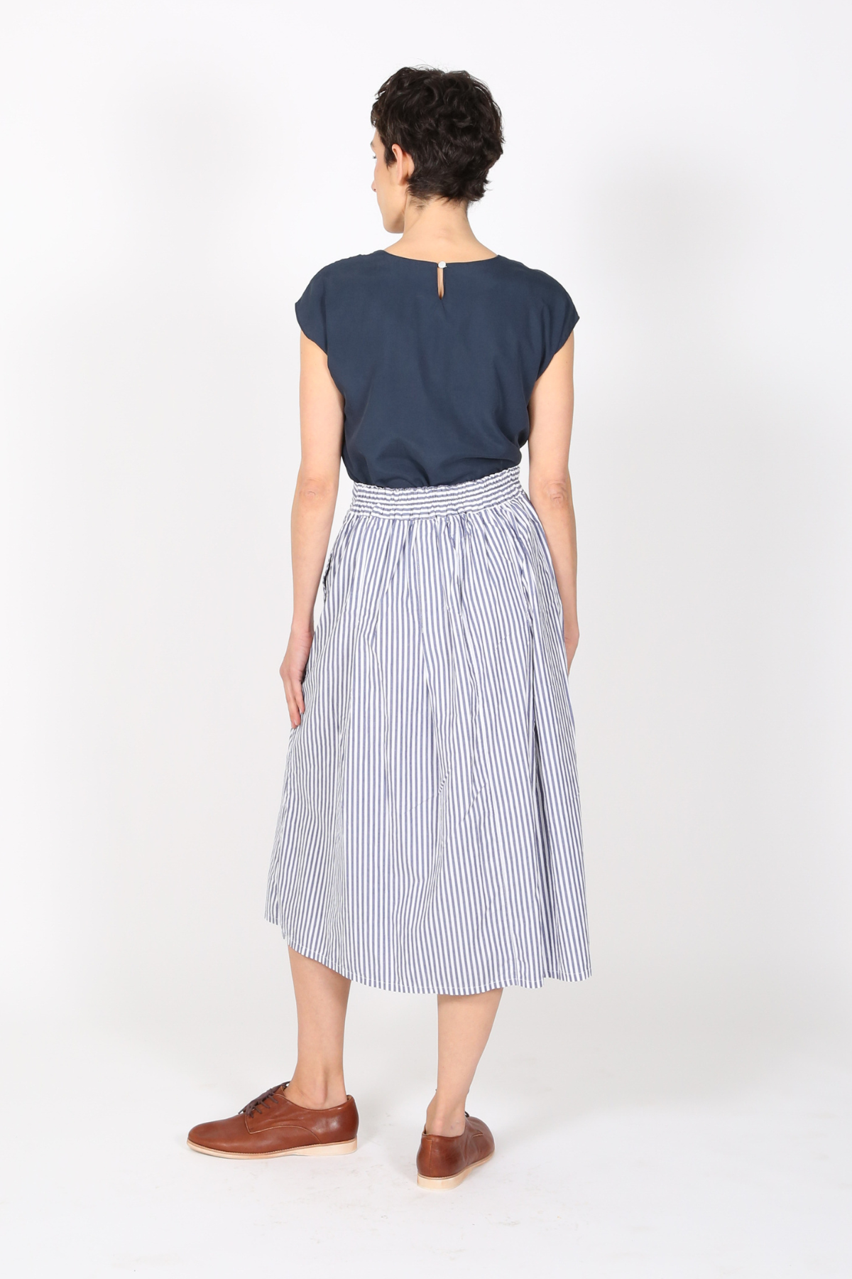 Raya Stripe Skirt Navy Blue in Cotton