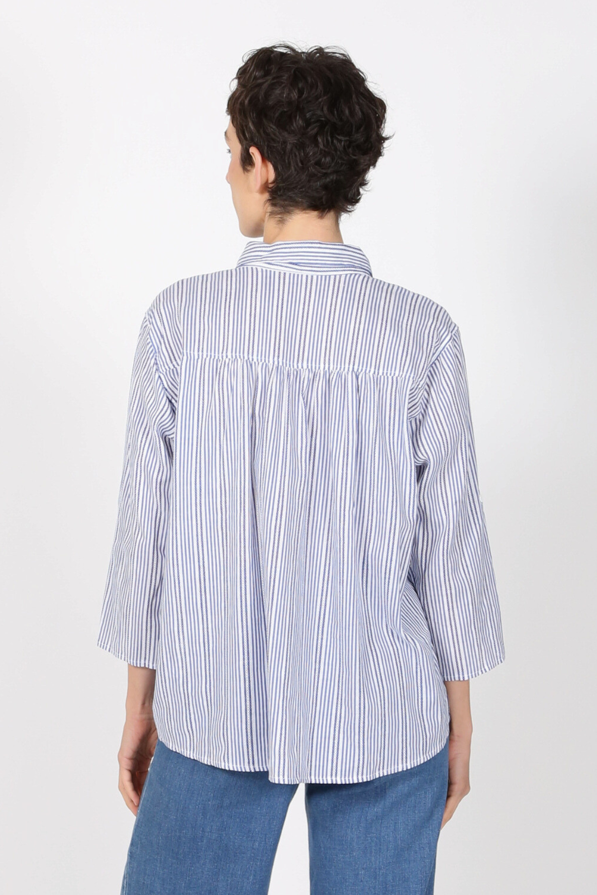 Riviera Stripe Cotton Shirt Blue