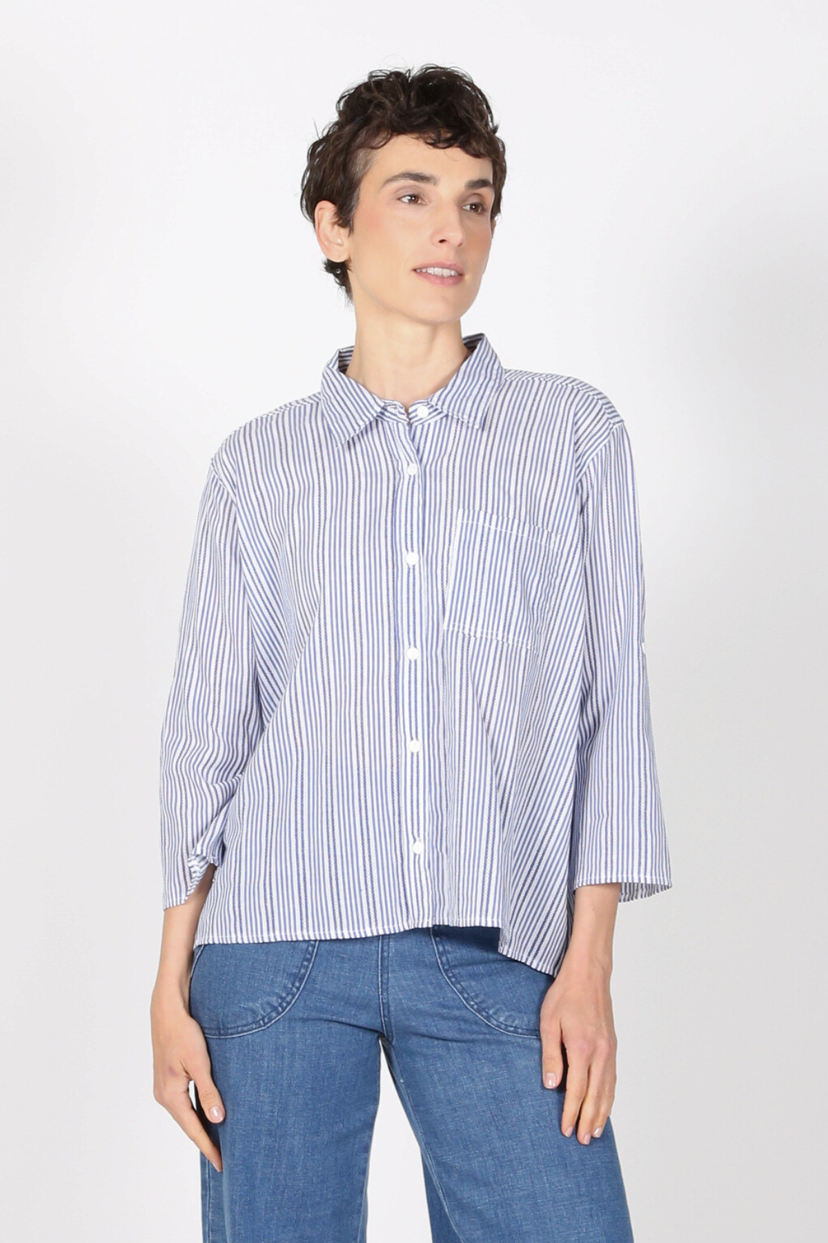 Riviera Stripe Cotton Shirt Blue